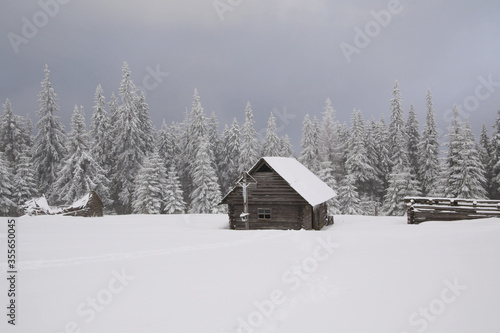 snow, fog, snowy mountain house © Dmytro