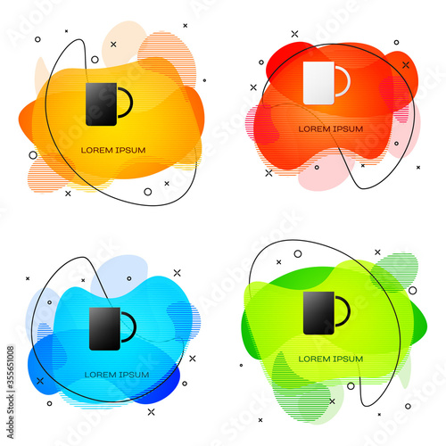Black Coffee cup icon isolated on white background. Tea cup. Hot drink coffee. Abstract banner with liquid shapes. Vector Illustration.