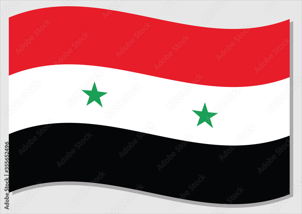 Waving flag of Syria vector graphic. Waving Syrian flag illustration. Syria country flag wavin in the wind is a symbol of freedom and independence. Waving flag of Syria vector graphic. Waving Syrian flag illustration. Syria country flag wavin in the wind is a symbol of freedom and independence.