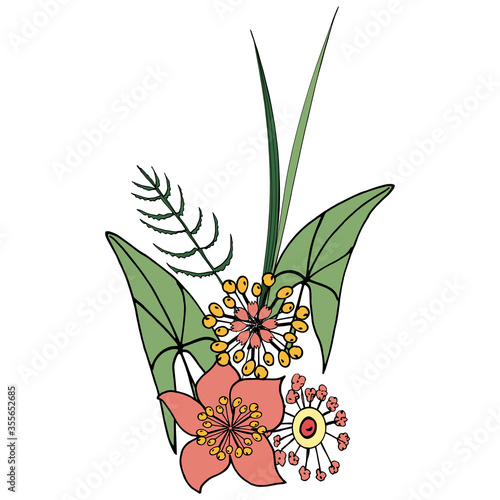 Doodle cartoon flower bouquet. Symbol of love and feelings. Boutonniere for the wedding