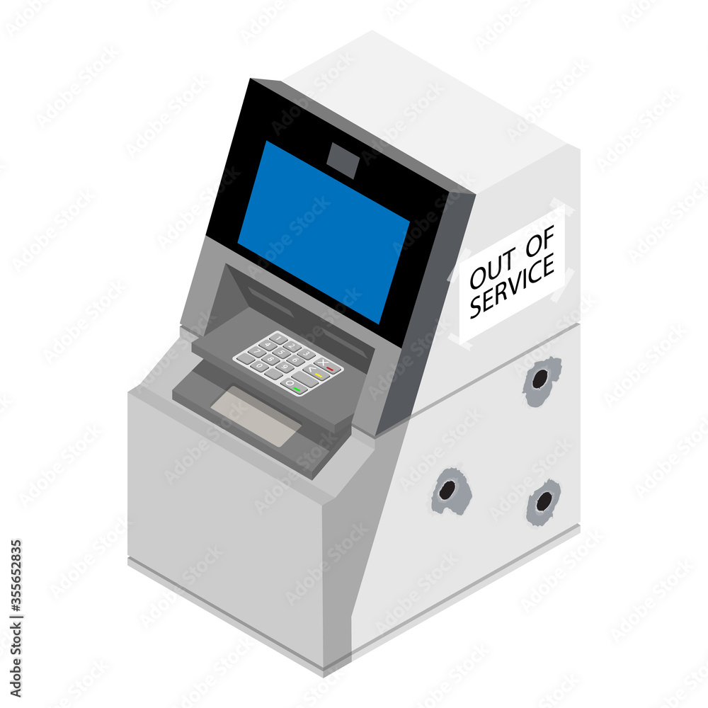 Theft concept - thief stealing money from ATM crime scene Theft concept - thief stealing money from ATM crime scene