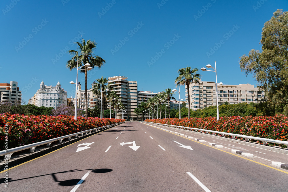Current front view of both sides of the Puente de las flores ( pont de les flors ) valencia on a sunny day without clouds and blue sky Current front view of both sides of the Puente de las flores ( pont de les flors ) valencia on a sunny day without clouds and blue sky
