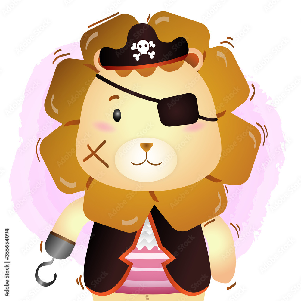 Cute pirates lion king. vector illustration Cute pirates lion king. vector illustration