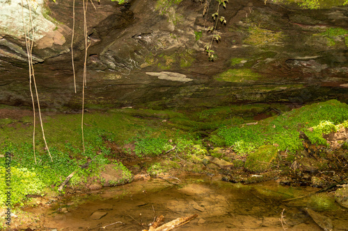 Fototapeta Naklejka Na Ścianę i Meble -  Water flowing over moss covered rocks