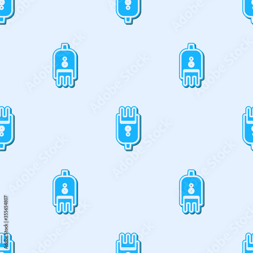 Blue line Electrical hair clipper or shaver icon isolated seamless pattern on grey background. Barbershop symbol. Vector Illustration.