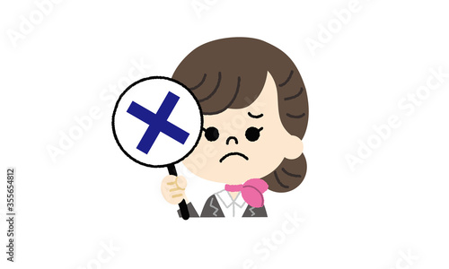 バツ印を出す女性CAのイラスト（ベクター・主線なし）