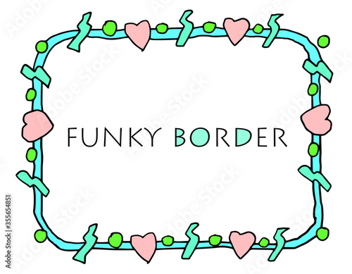 A funky, grungy hand drawn border with hearts.  Isolated on white with plenty of room for your message.   