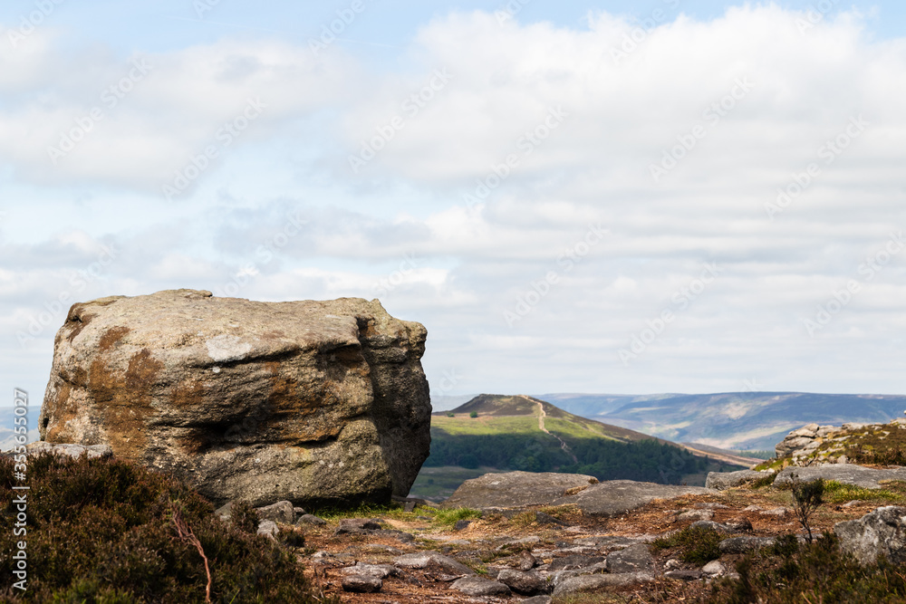 Landscape of a large rock near bamford edge in the peak district national park