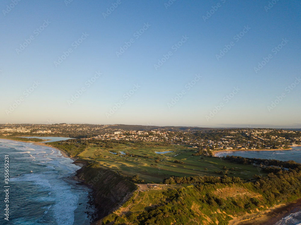 Aerial view of Long Reef Headland with clear sky, Sydney, Australia.