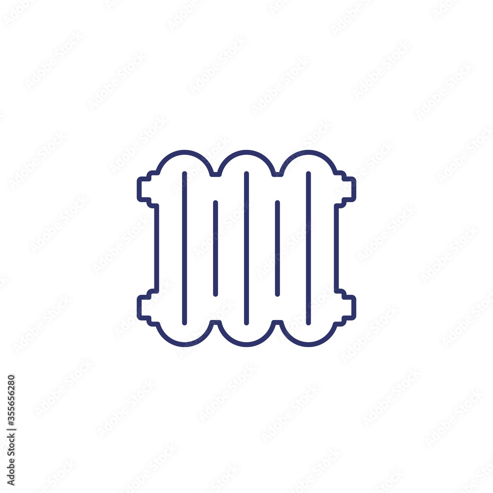 Heating radiator line icon on white Heating radiator line icon on white