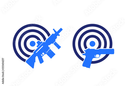 guns and target, rifle, pistol vector icons