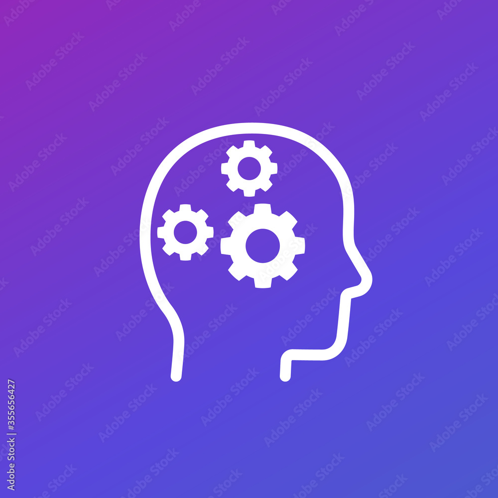 thinking vector icon, gears in head thinking vector icon, gears in head