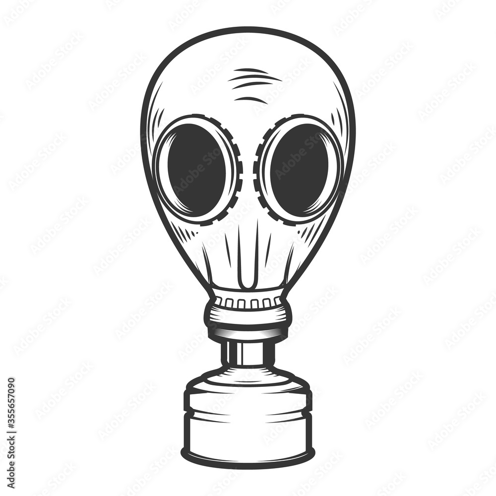 Illustration of gas mask isolated on white background. Biohazard. Coronavirus alert. Design element for poster, card, banner, flyer, emblem, sign. Illustration of gas mask isolated on white background. Biohazard. Coronavirus alert. Design element for poster, card, banner, flyer, emblem, sign.