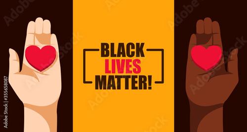Black lives matter hand drawn with two red heart . Vector illustration flat design graphic for banner, poster, wallpaper, background and website.