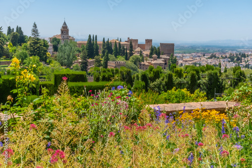 Alhambra viewed from Generalife gardens in Granada, Spain