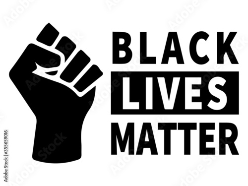 Black Lives Matter. Black and white illustration depicting Black Lives Matter with fist icon. EPS Vector 