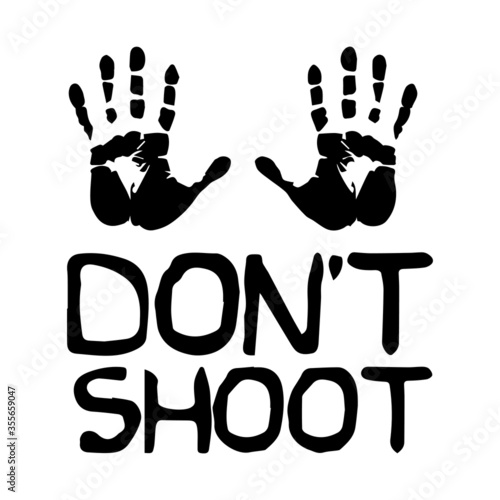 Don't Shoot with Palms. Black and white illustration depicting do not shoot surrender peaceful hands up sign icon. EPS Vector 
