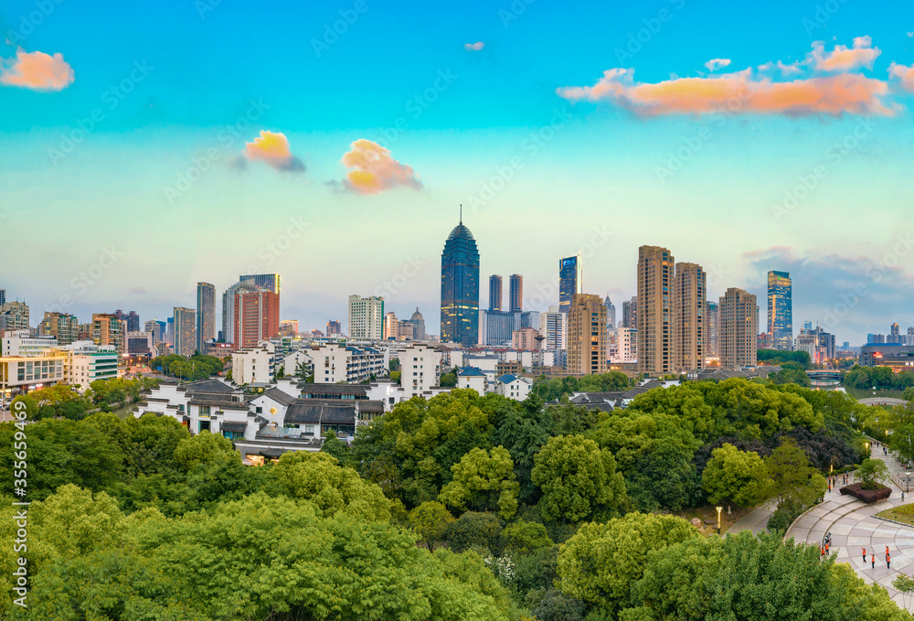 Fototapeta premium City scenery around Jiangjian Park, Wuxi City, Jiangsu Province, China