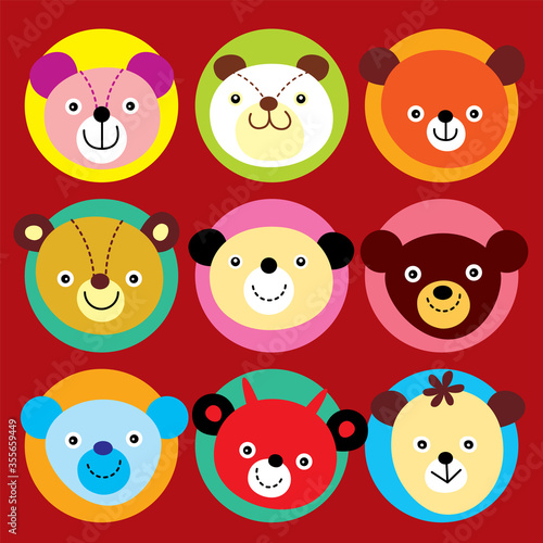 cute teddy bear cartoon card vector set