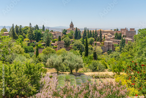 Alhambra viewed from Generalife gardens in Granada, Spain