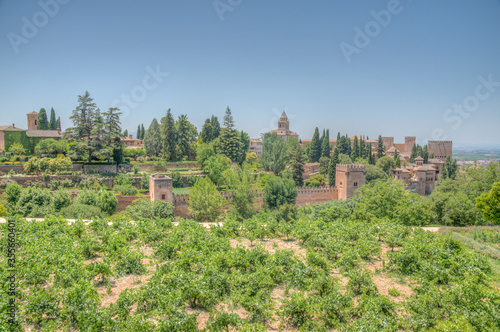 Alhambra viewed from Generalife gardens in Granada, Spain