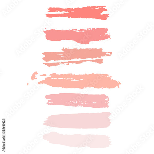 Grunge paintbrush texture, abstract blobs and splashes, vector light color smear, daub. Pastel palette. Watercolor paint brush strokes set of pink, coral and purple ink splatters.