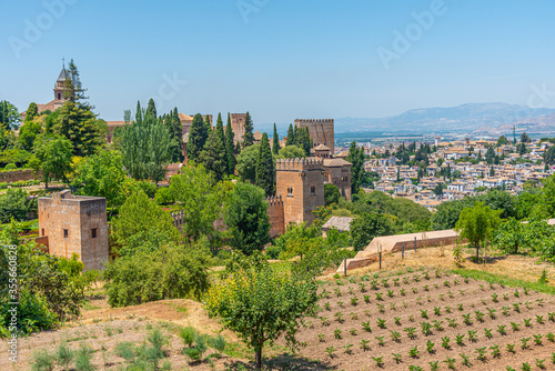 Alhambra viewed from Generalife gardens in Granada, Spain