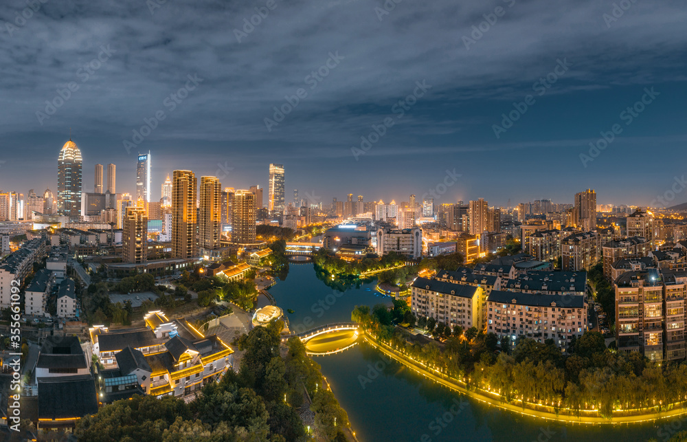 Night view of the city around Jiangjian Park, Wuxi, Jiangsu Province, China