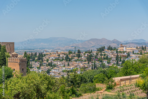 Alhambra viewed from Generalife gardens in Granada, Spain