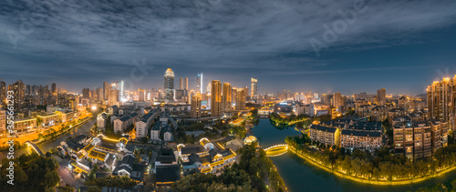Night view of the city around Jiangjian Park, Wuxi, Jiangsu Province, China