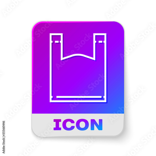 White line Plastic bag icon isolated on white background. Disposable cellophane and polythene package prohibition sign. Rectangle color button. Vector Illustration.