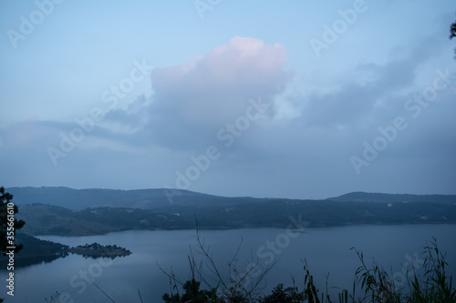 Umiam lake located at Shillong. aerial view image is taken at umiam lake shillong meghalaya india.
 photo