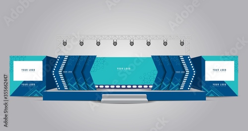 Event Stage design for business conferences, corporate projects presentations, shareholders event or meeting with slides on projection screens.