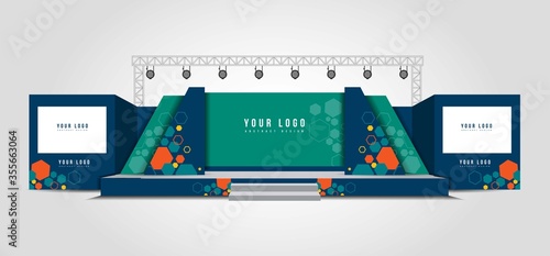 Event Stage design for business conferences, corporate projects presentations, shareholders event or meeting with slides on projection screens.