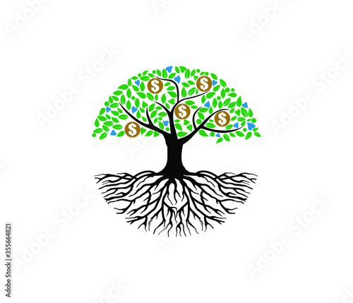 Dollar Tree symbols,Tree and roots with circle shapes.