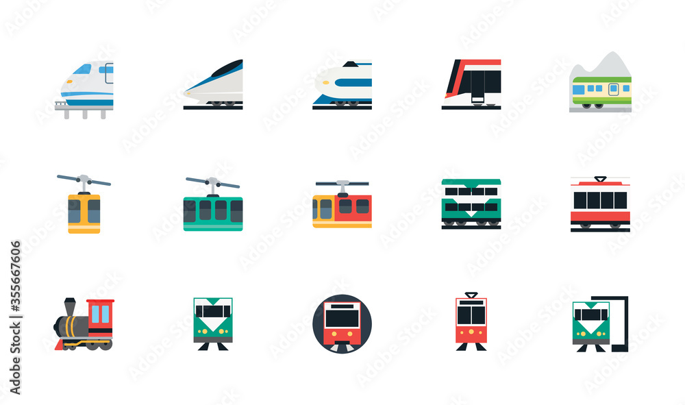 Rail transportation vector icons set. Railway, Railroad, Train ...