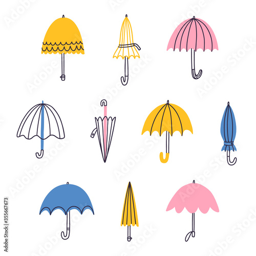Cute cartoon umbrellas vector set