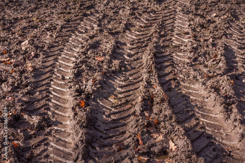 Tractor track marks in the deep mud. © Daniel