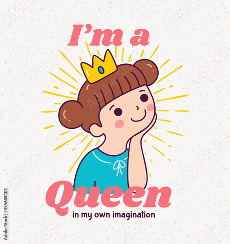 Cute girl wearing crown t shirt design vector illustration