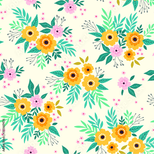 Cute floral pattern beautiful flower. Seamless vector texture. Elegant template for fashion prints. Printing with small yellow flowers. White background. © ann_and_pen