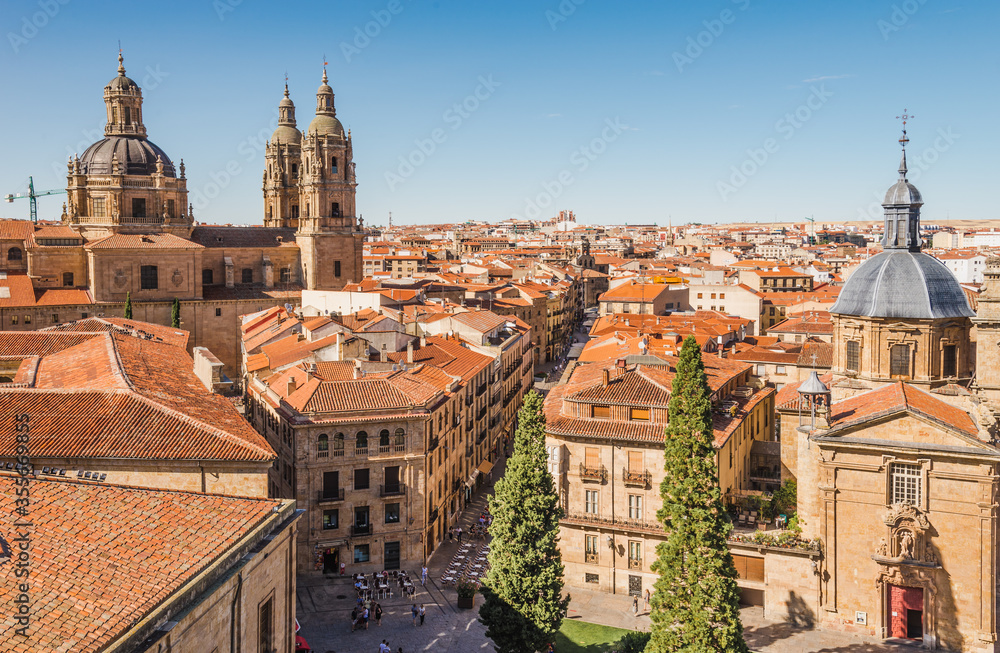 Panoramic view of city from the rooftop of Salamanca Cathedral, Castile and Leon, Spain.