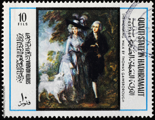 The morning walk by Thomas Gainsborough on postage stamp photo