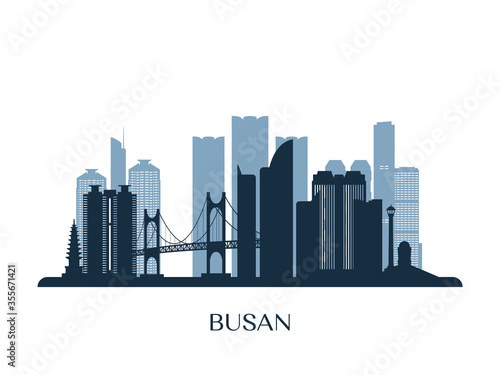 Busan skyline, monochrome silhouette. Vector illustration. photo