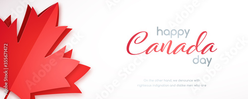 Happy Canada Day horizontal banner with red maple leaf. 1th of July, Canada Day. Vector background in paper art style. photo