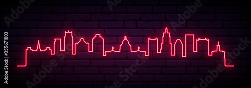 Red neon skyline of Providence city. Bright Providence long banner. Vector illustration.
