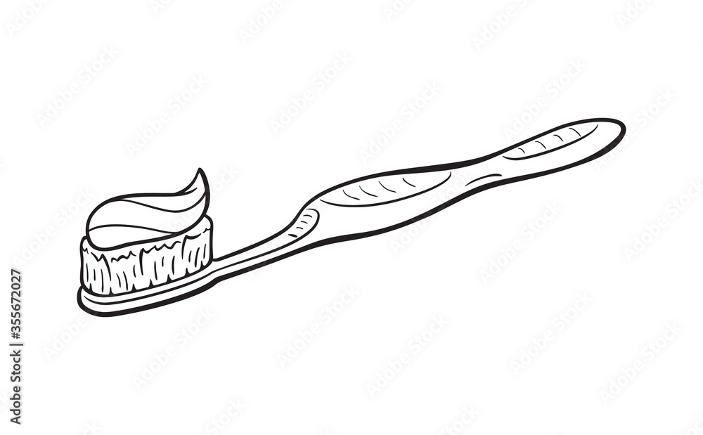 Black and white illustration of toothbrush with some amount of paste. On white background Black and white illustration of toothbrush with some amount of paste. On white background
