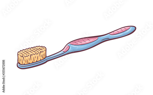 Hand drawn cartoon illustration of  toothbrush. On white background