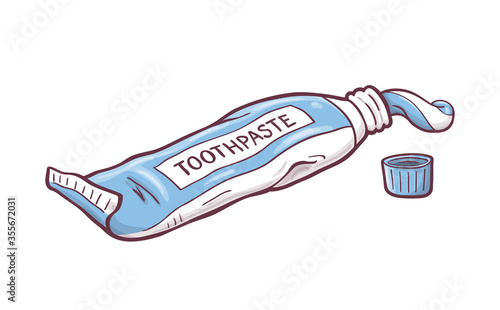 Hand drawn cartoon illustration of  toothpaste tube. On white background