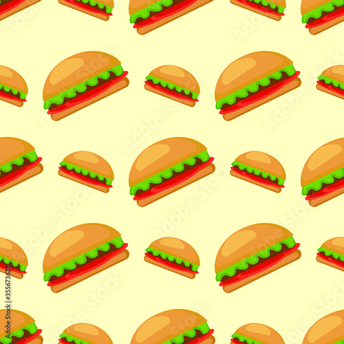 Seamless background of burgers. Fast food hamburger, cheeseburger. Vector illustration.
