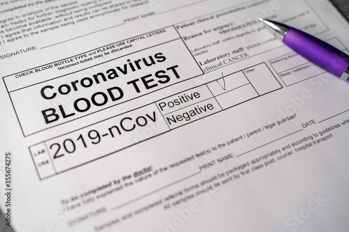 Coronavirus Positive test. Blood test result as positive for the COVID-19.